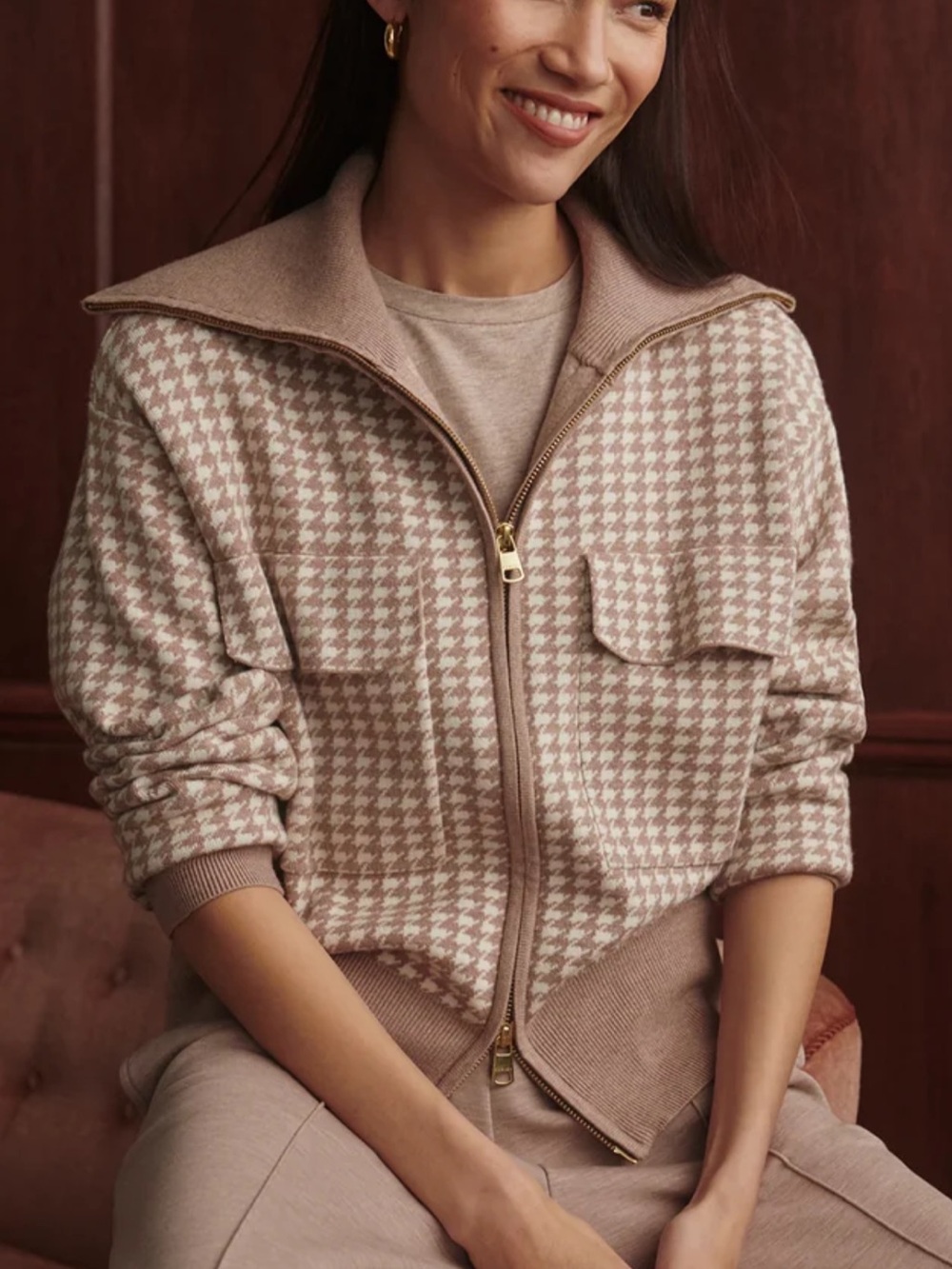 Varley Ablett Jacquard Knit Jacket Taupe